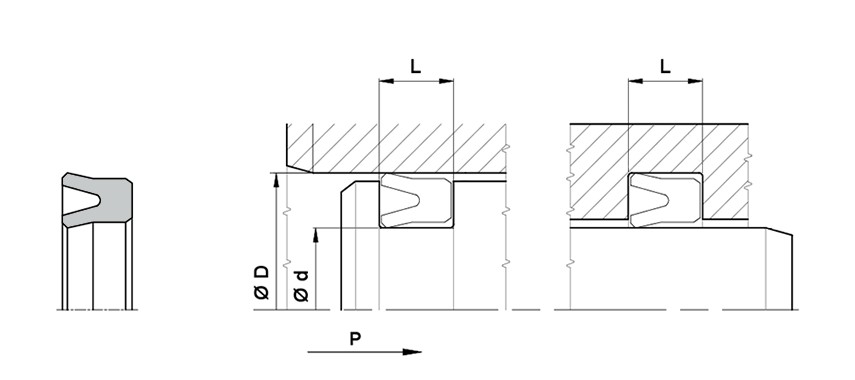 Disegno tecnico ATU/M Symmetrical double lip profile rod and piston seal
