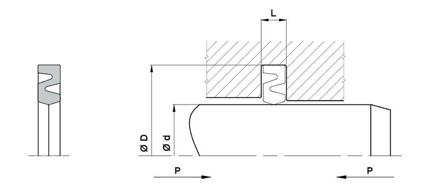 Disegno tecnico AZI Guarnizione pneumatica a doppio effetto per pistone